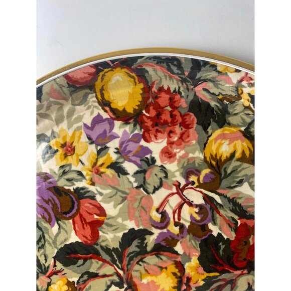 Vintage Italian Floral Fruit Round Serving Tray Woven Wood Bottom - Picture 3 of 5